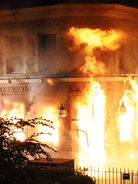 The Queen Vic on fire in 2010