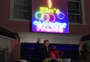 Billy Mitchell and Kim Fox outside Kim's Olympic Palace (1 May 2012)