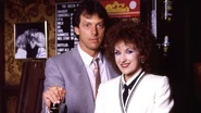 Angie and Den Watts behind the bar