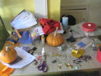 Pumpkin craft experimentation table! Muah-ha-ha-ha!