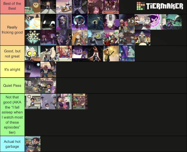 Here’s a tier list with my rankings of all the Owl House episodes from