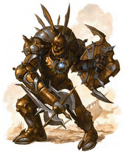 A warforged kitted out with a full suite of components.