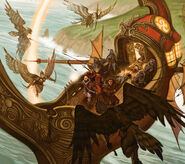 Adventurers aboard an elemental airship are harassed by raptorans.