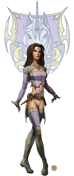 A human heir of House Orien with a dragonmark on her stomach.