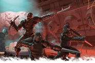 Glaive and her warforged soldiers inside the warforged colossus Landro.