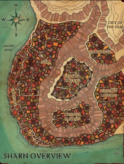 An overview of the plateaus of Sharn.