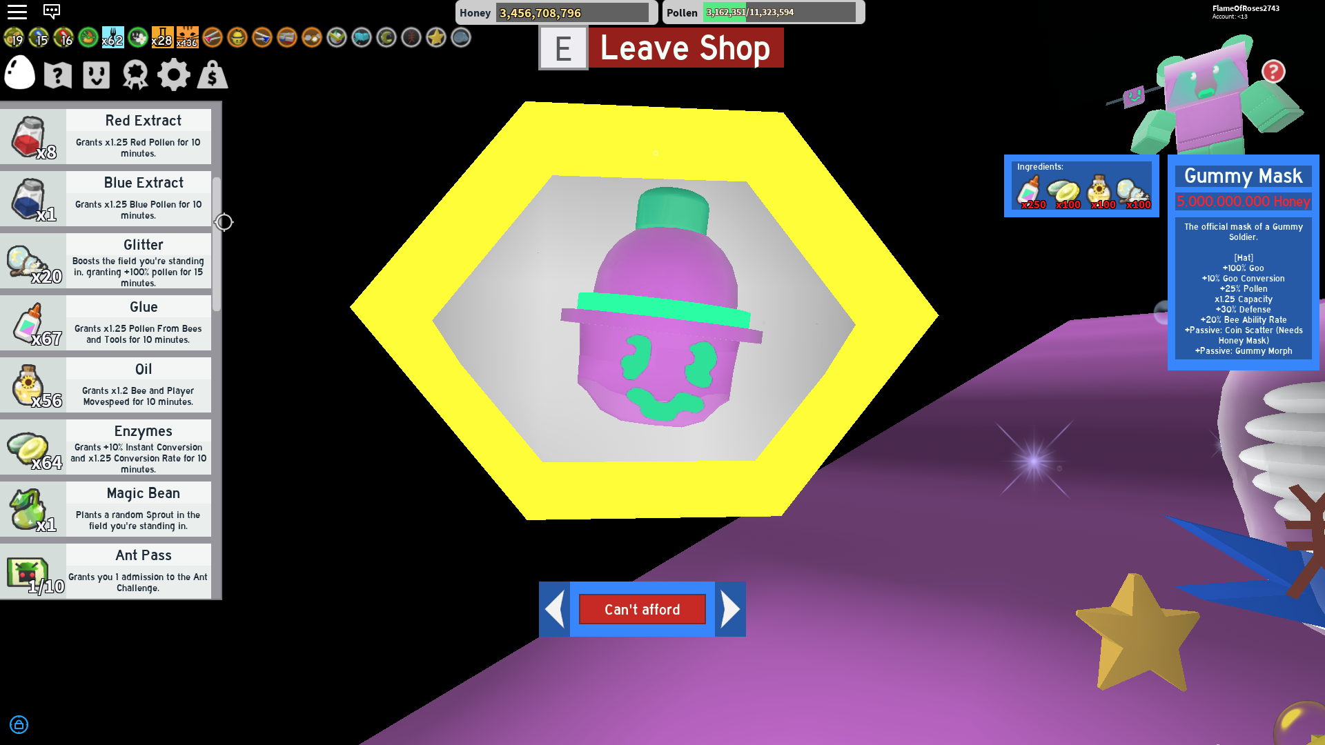 My Progress On Gummy Mask Fandom - roblox bee swarm sim ant challenge