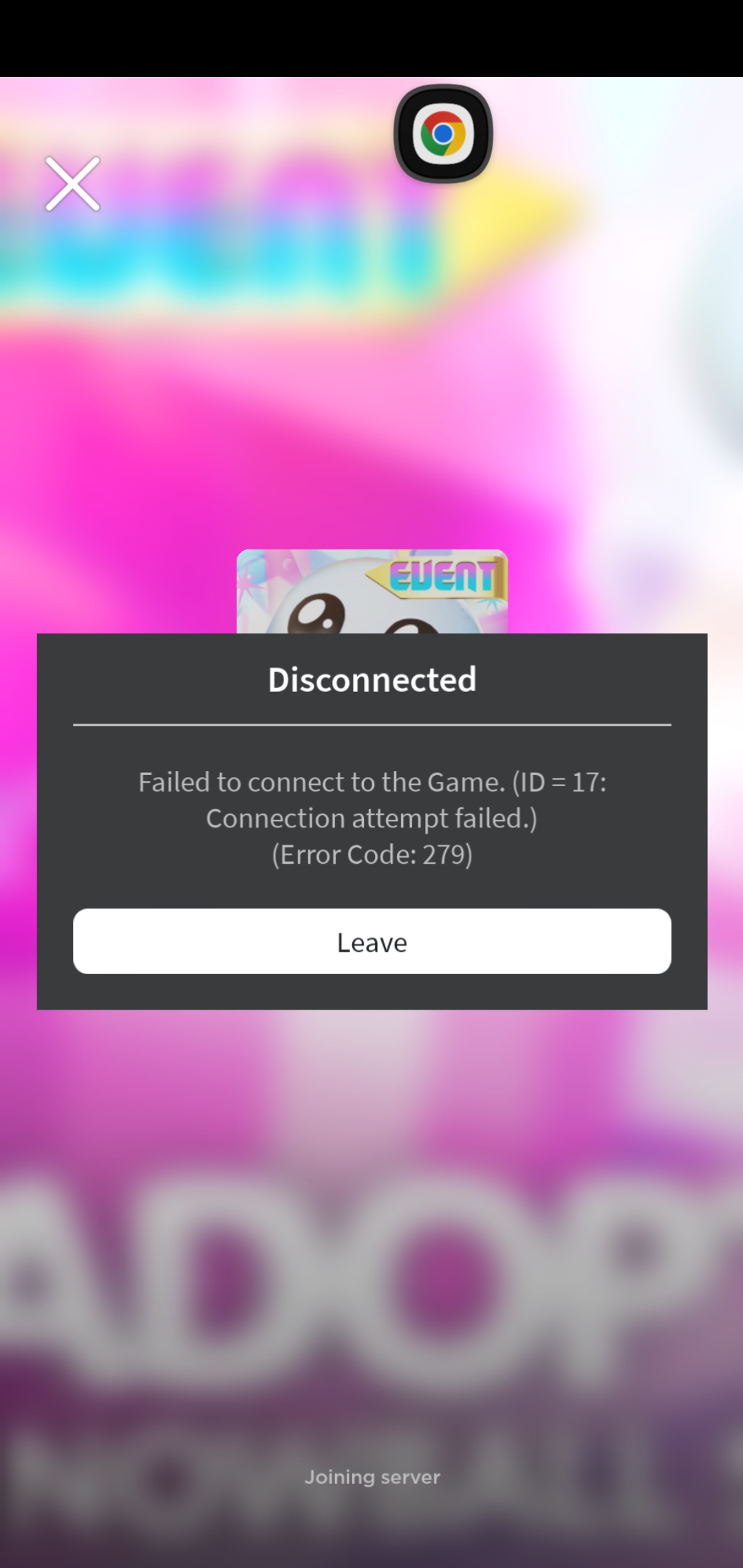 Failed to connect to the game. (ID = 17: Connection attempt failed