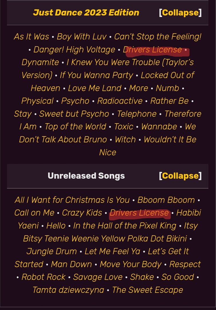 Just Dance 2023 song list and track list