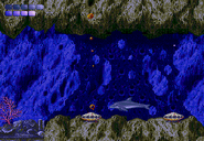 A toxic clam on the left with a regular clam on the right in The Undercaves.