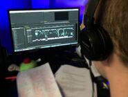 Elliot Gough editing the soundscape for "The End (Part 2)"