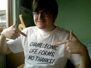 Edd wearing a Red Dwarf shirt, 2010.