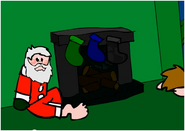 Santa breaks his leg on the firewood.