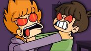 Possessed Edd and Matt strangling each other (the YouTube thumbnail for Trick or Threat).