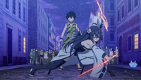 Shiki saved from the arrows by Homura
