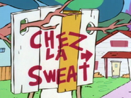 The Chez la Sweat sign.