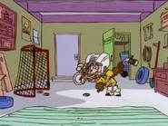 Jimmy practicing hockey.