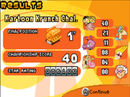 Results screen for winning the Kartoon Krunch Challenge Championship.