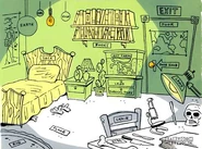 Concept art of Edd's room.