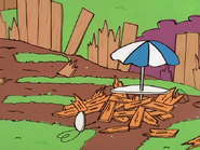 Edd's backyard destroyed.