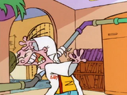 "You're scaring the customers away, Rolf! Put your towel on!"