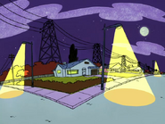 Edd's House at night.