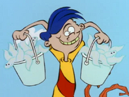 Rolf holding the buckets full of the Eels of Forgiveness.