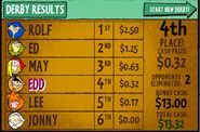 Derby Results glitch: despite ending up in 4th place, bonus cash - $13 (Stealthghost).