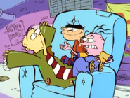 Edd and Eddy ask Ed for snacks.