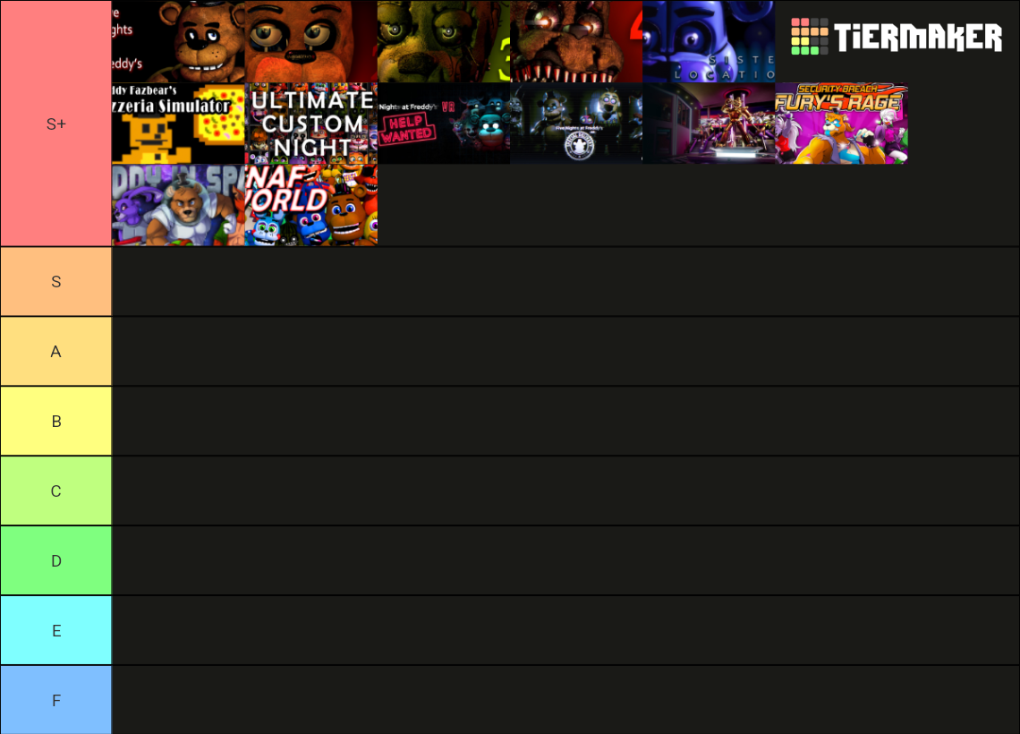 Create a FNAF Scratch Games Tier List - TierMaker