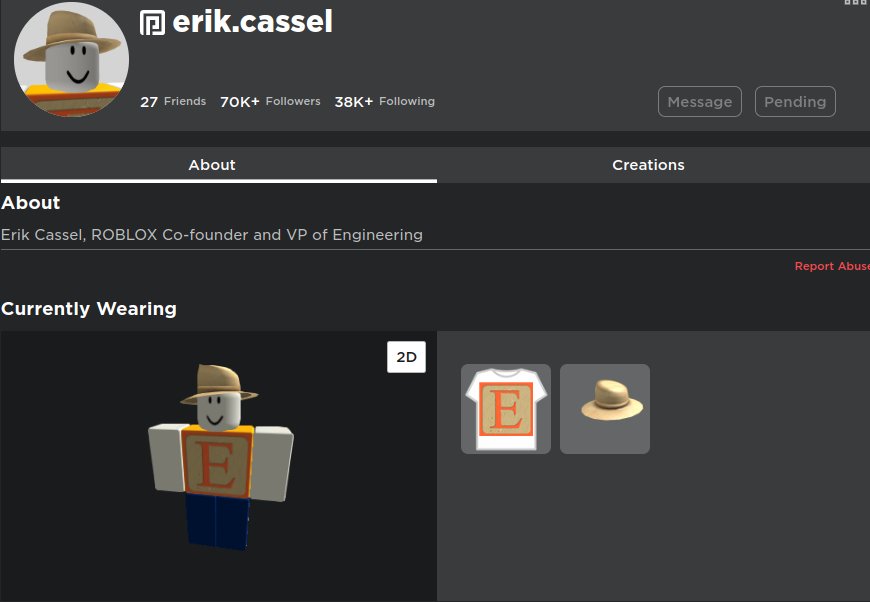 R I P Erik Cassel Co Founder Of Roblox Fandom - how to message roblox creator