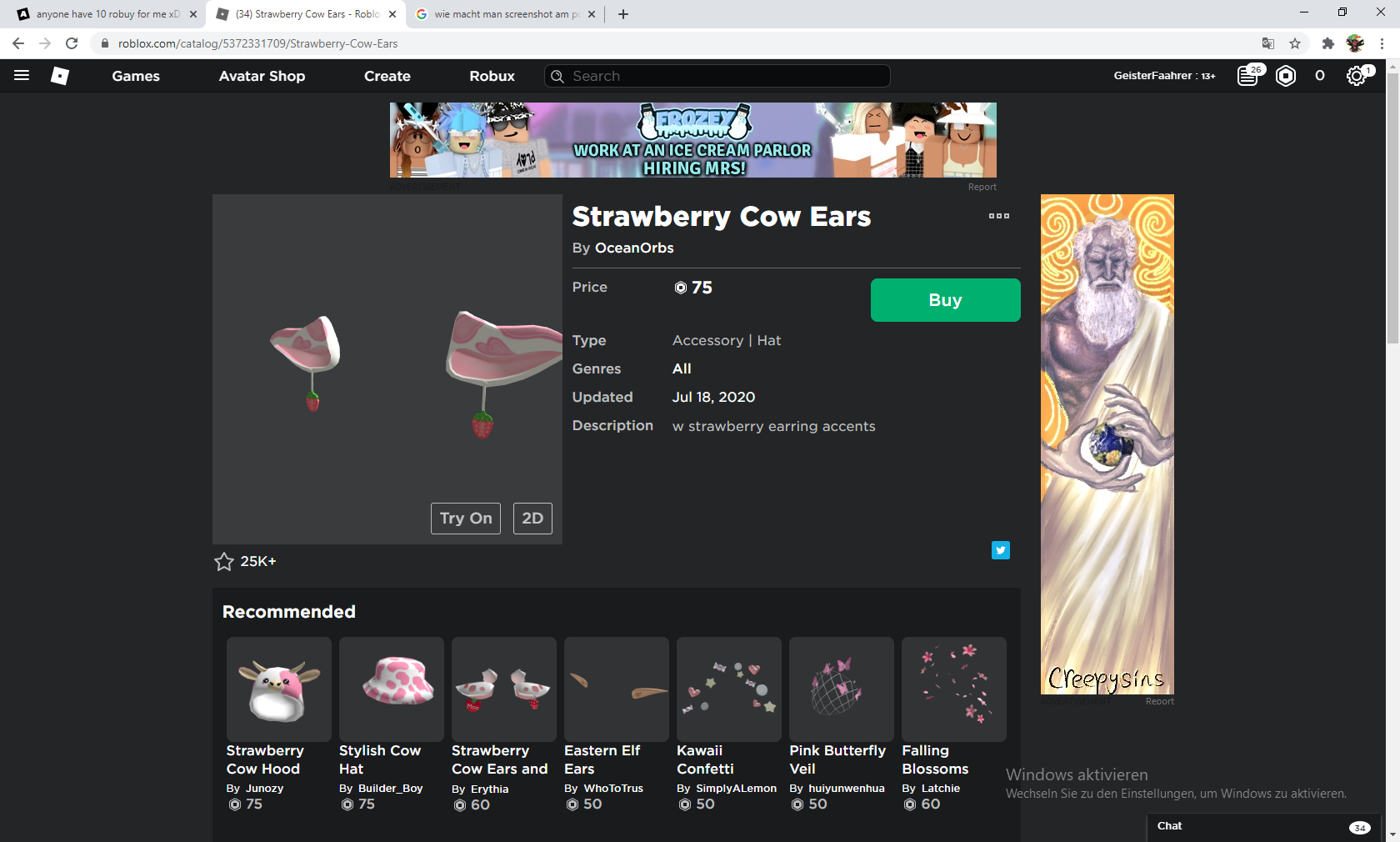 Sry Guys I Overreacted Fandom - strawberry cow ears roblox