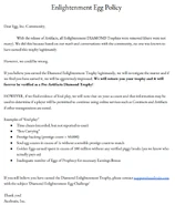 A letter from the developer concerning the removal of illegitimately earned Enlightenment Egg Diamond Trophies