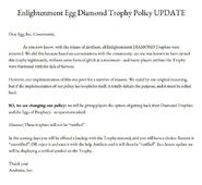 Another letter from the developers about the reintroduction of Enlightment Egg Diamond Trophies.