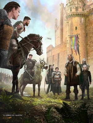 Die Flusslords werden von Lord Corlys Velaryon und Prinz Aegon Targaryen empfangen  (von Ertaç Altınöz ©Ten Speed Press)