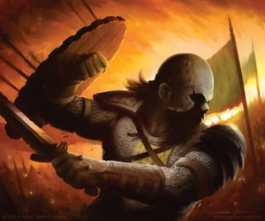 Ein Krieger aus dem Hause Orgwald im Kampf