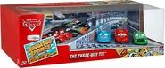 2012 release with Strip Weathers aka "The King", Chick Hicks, Finish Line Lightning McQueen, Darrell Cartrip, Race Tow Truck Tom, Marlon McKay, Race Official Tom, Mia and Tia