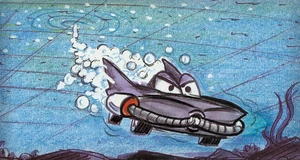 Finn como apareció en los guiones gráficos de Cars.