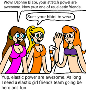 A drawing of Elastic Daphne with Sandra and Tanya.