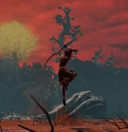 Millicent as an invader preparing to attack with Waterfowl Dance