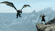 The Dragonborn faces a dragon.