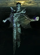 Zahkriisos, hovering over the flooding in his chamber.