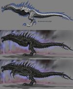 Concept art of Alduin's body compared to that of a regular Dragon