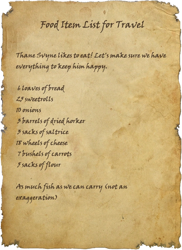 Food Item List for Travel Elder Scrolls Fandom