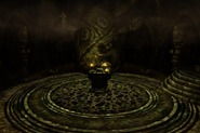 A shrine depicting Hermaeus Mora (similar to the one in Cyrodiil) and a Black Book.