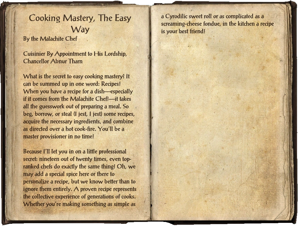 Cooking Mastery, The Easy Way Elder Scrolls Fandom