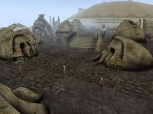 Magasins et maisons à l'intérieur des murs d'Ald'ruhn.