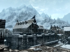 Screenshot van Windhelm in Skyrim.