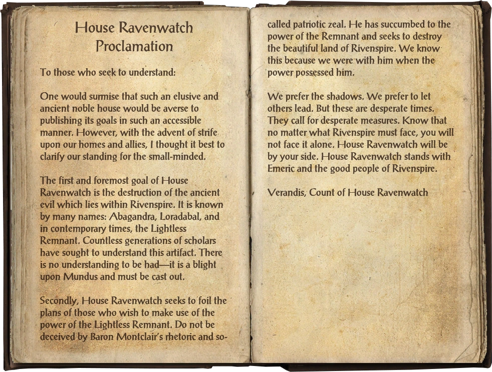 House Ravenwatch Proclamation Elder Scrolls Fandom