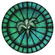 Dibella's symbol, wrought in stained glass.